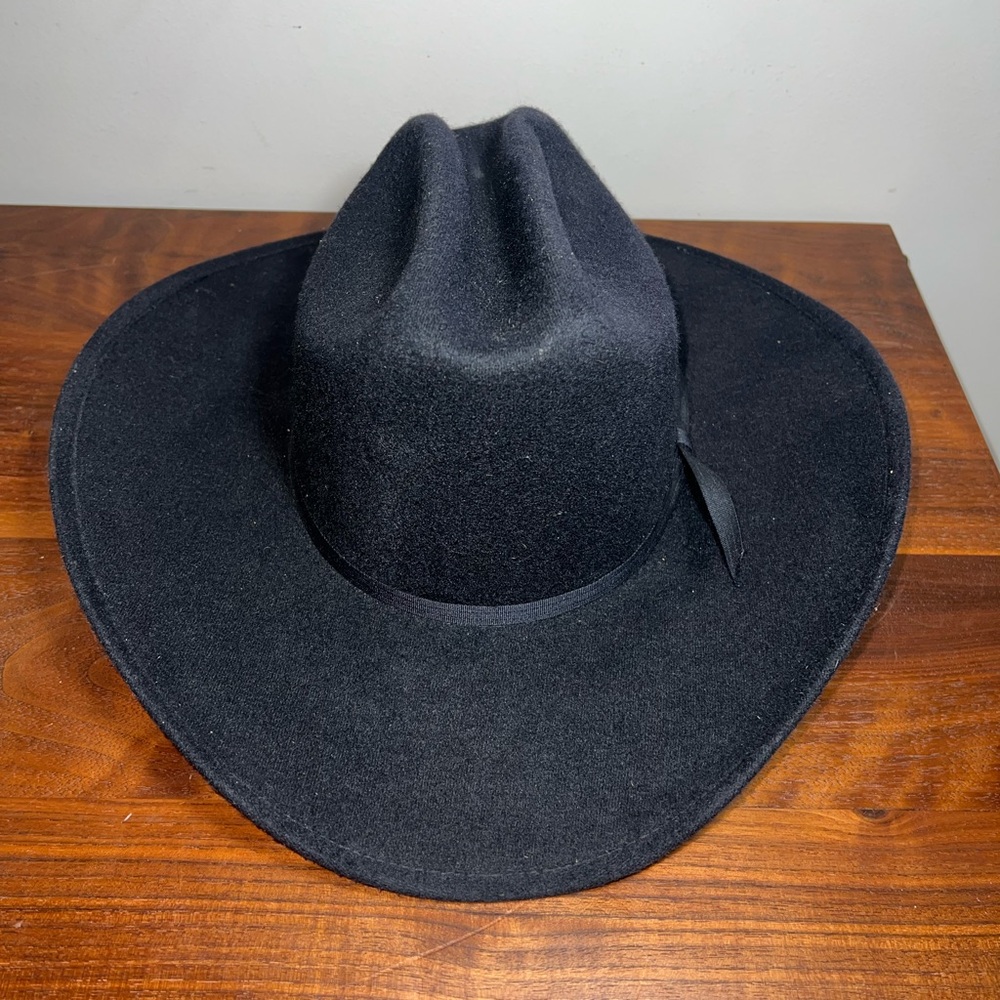 Western Expressions Inc. Classic Black Felt Wide-Brim Fedora Hat sz 7 - 7 1/8”